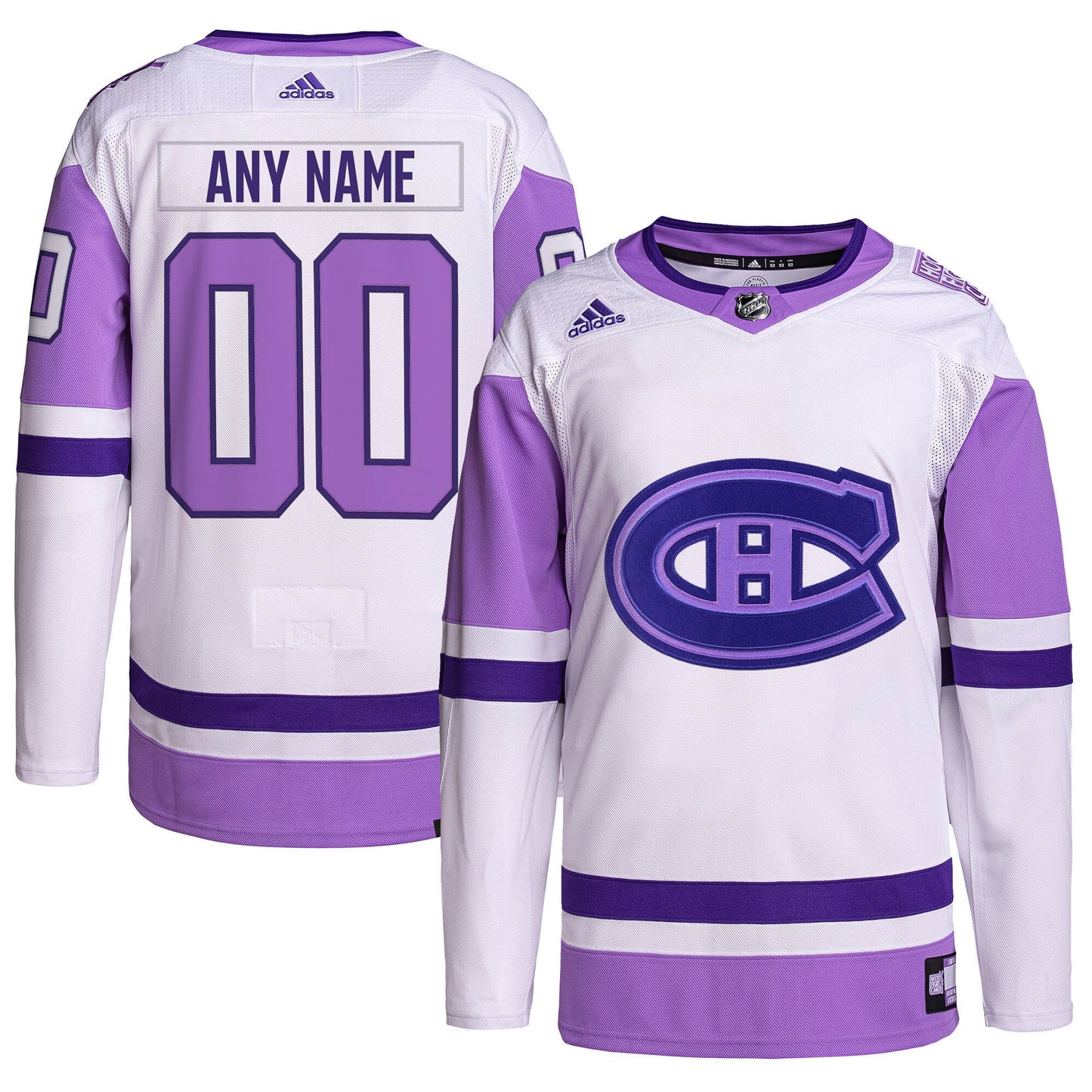 Montreal Canadiens adidas Hockey Fights Cancer Primegreen Authentic Custom Jersey - White/Purple